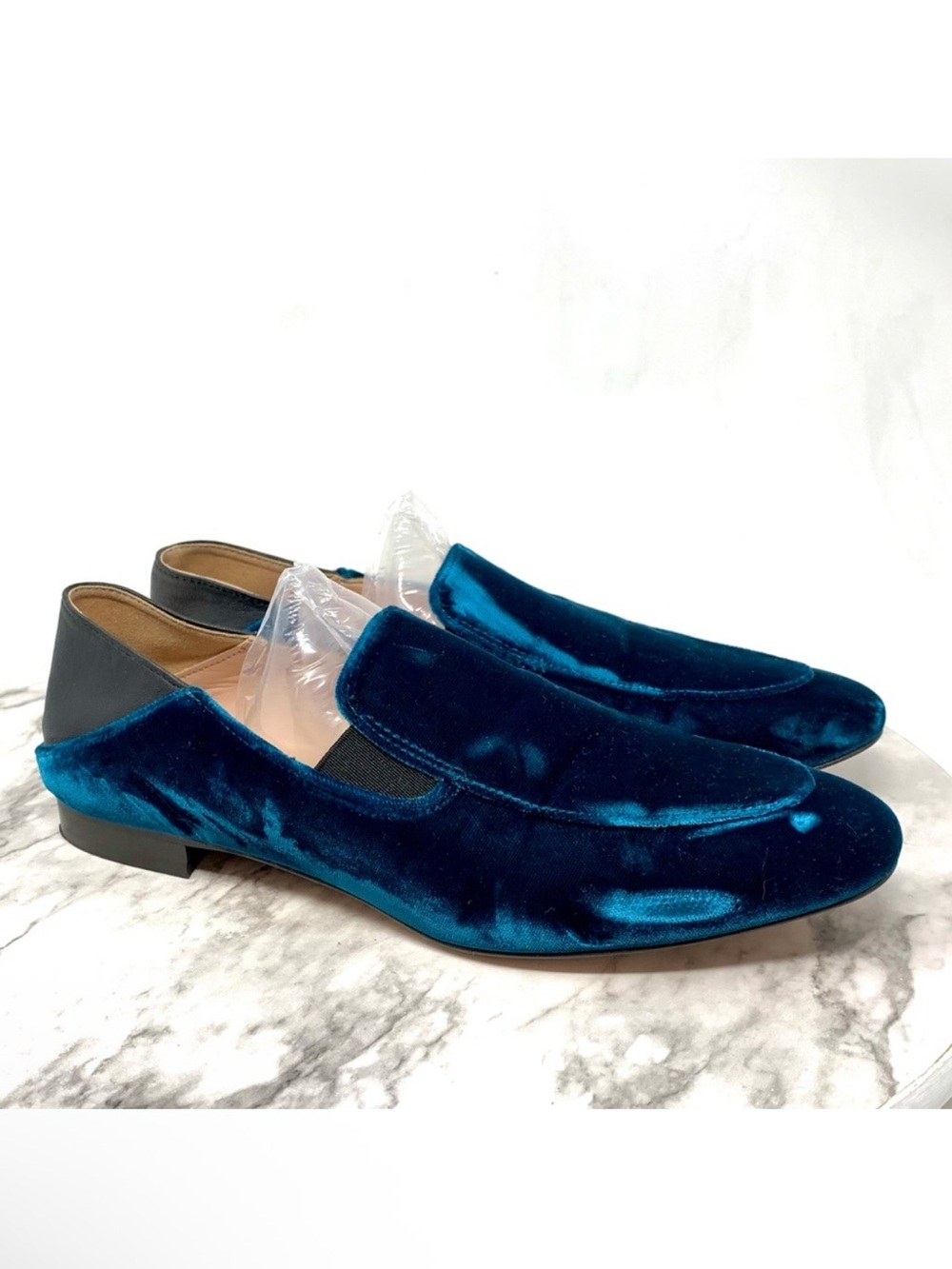 J. Crew Blue Velvet Step Back Convertible Smoking Loafers 6.5 Preppy Academia
